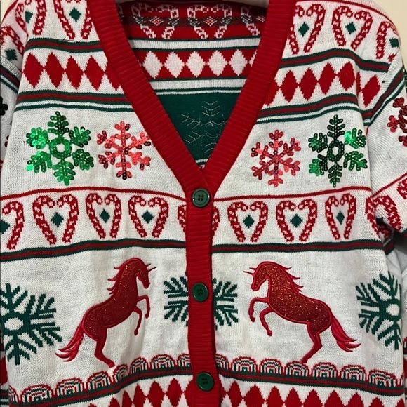 NWOT Festive Red and White Holiday Cardigan - Picture 5 of 7
